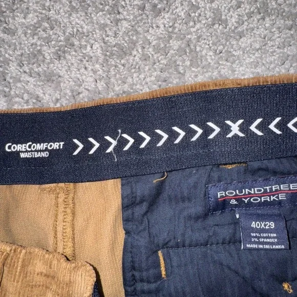 Roundtree & Yorke Corduroy Pants Mens Stewart Classic Fit Brown 40x29 New - Picture 6 of 6